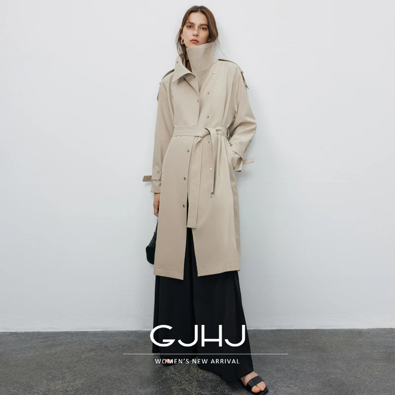 gjhj【靓姿】时髦精B入 简约大气立领挺括金属扣中长款时尚百搭风衣