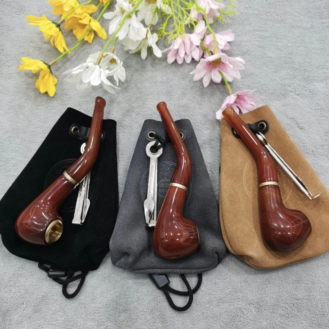 玛瑙烟斗 玉石旱烟斗双用烟袋锅 弯式老式旱烟袋 斯大林烟斗