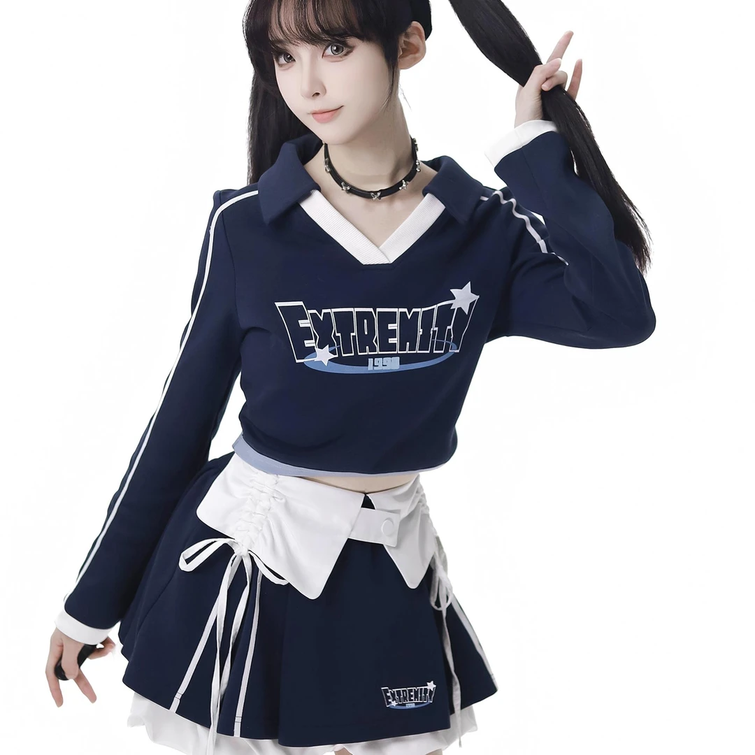 PINKSAVIOR【海风公路】刺绣立体门襟学院感减龄卫衣套装