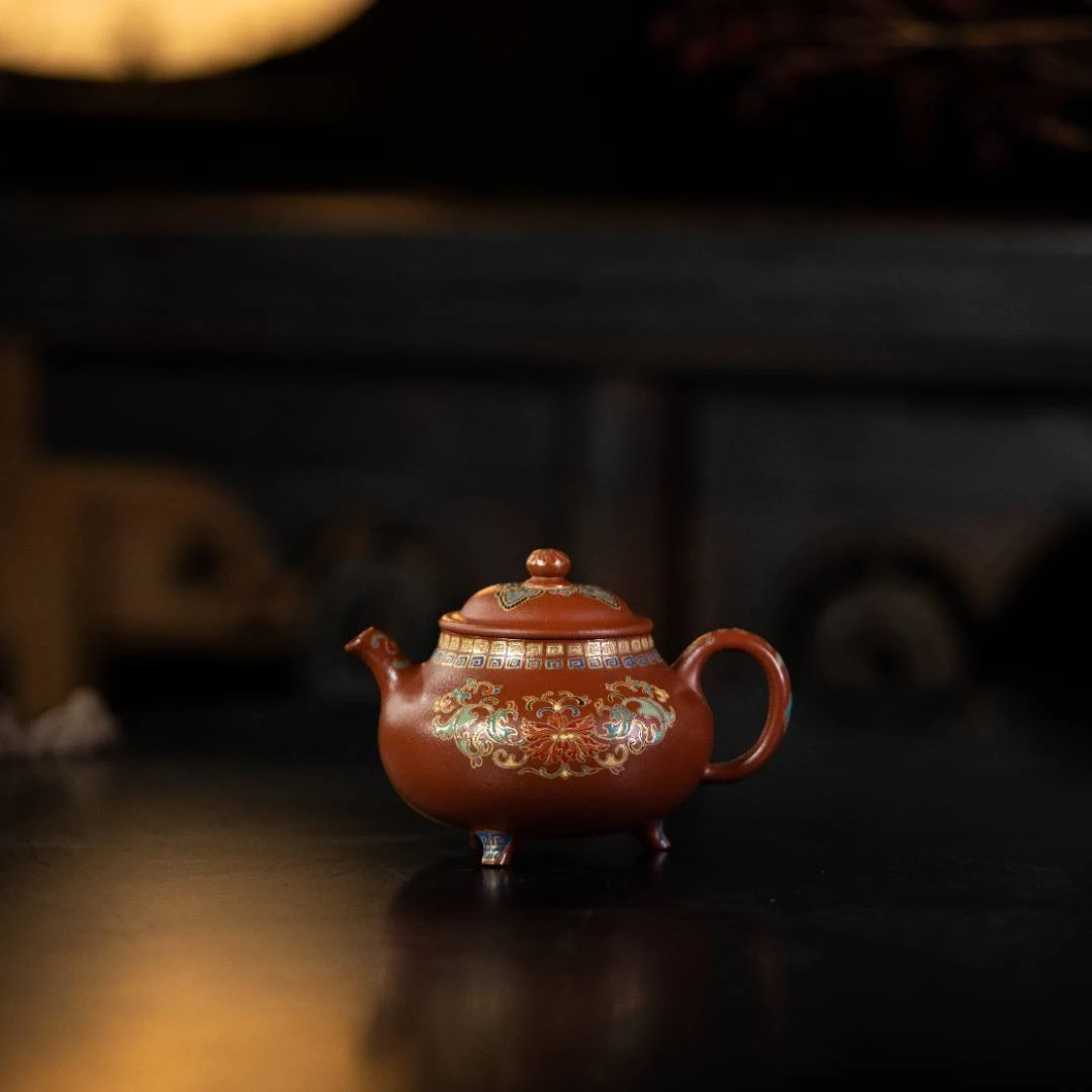 合仲 珐琅三足潘壶 朱泥120cc 家用紫砂茶壶