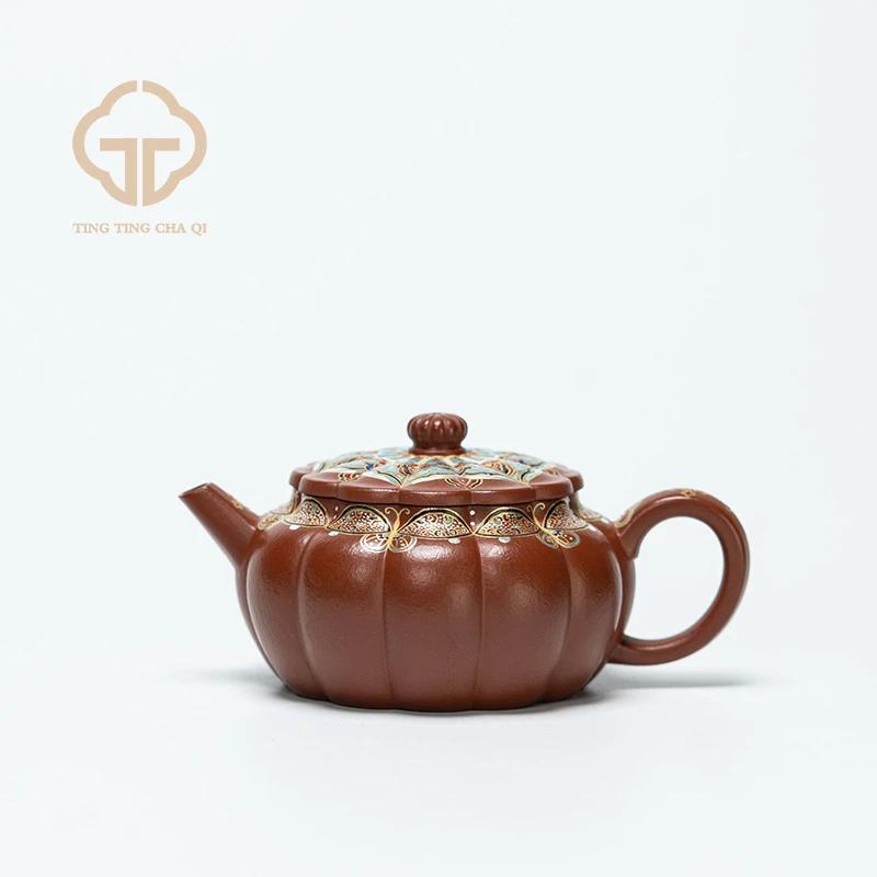 欢聚一堂 菊蕾（珐琅彩）王俊制 朱泥 102cc 紫砂壶家用茶壶