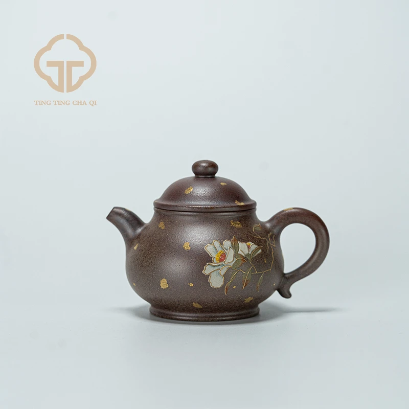 潘壶绘山茶花 周华强制 柴烧 181cc 家用紫砂壶泡茶茶具