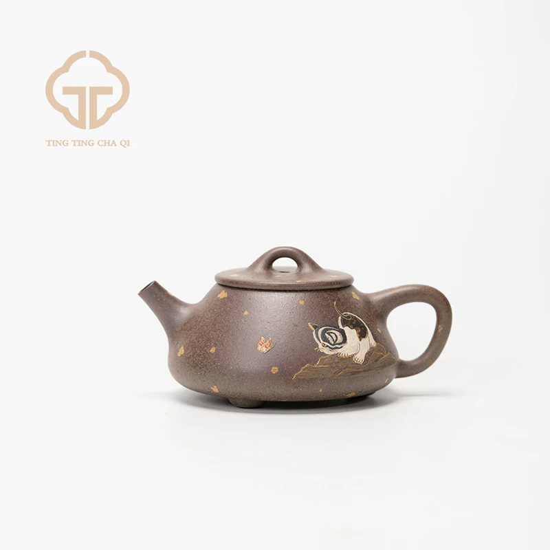 珽珽茶器 周华强制 平盖石瓢（猫趣）柴烧175cc紫砂壶家用茶具