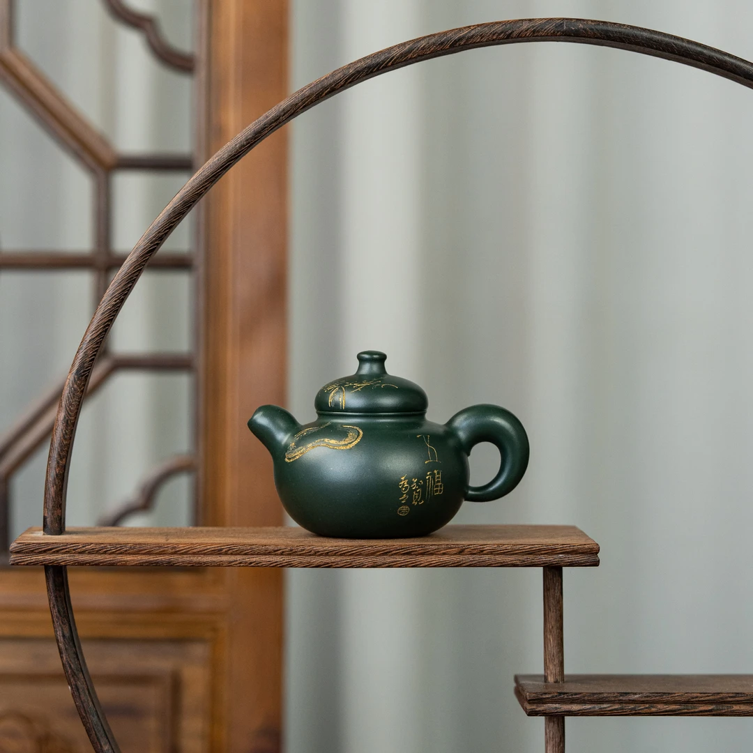 福禄（刻五福）周乾制 民国绿 140cc家用紫砂壶