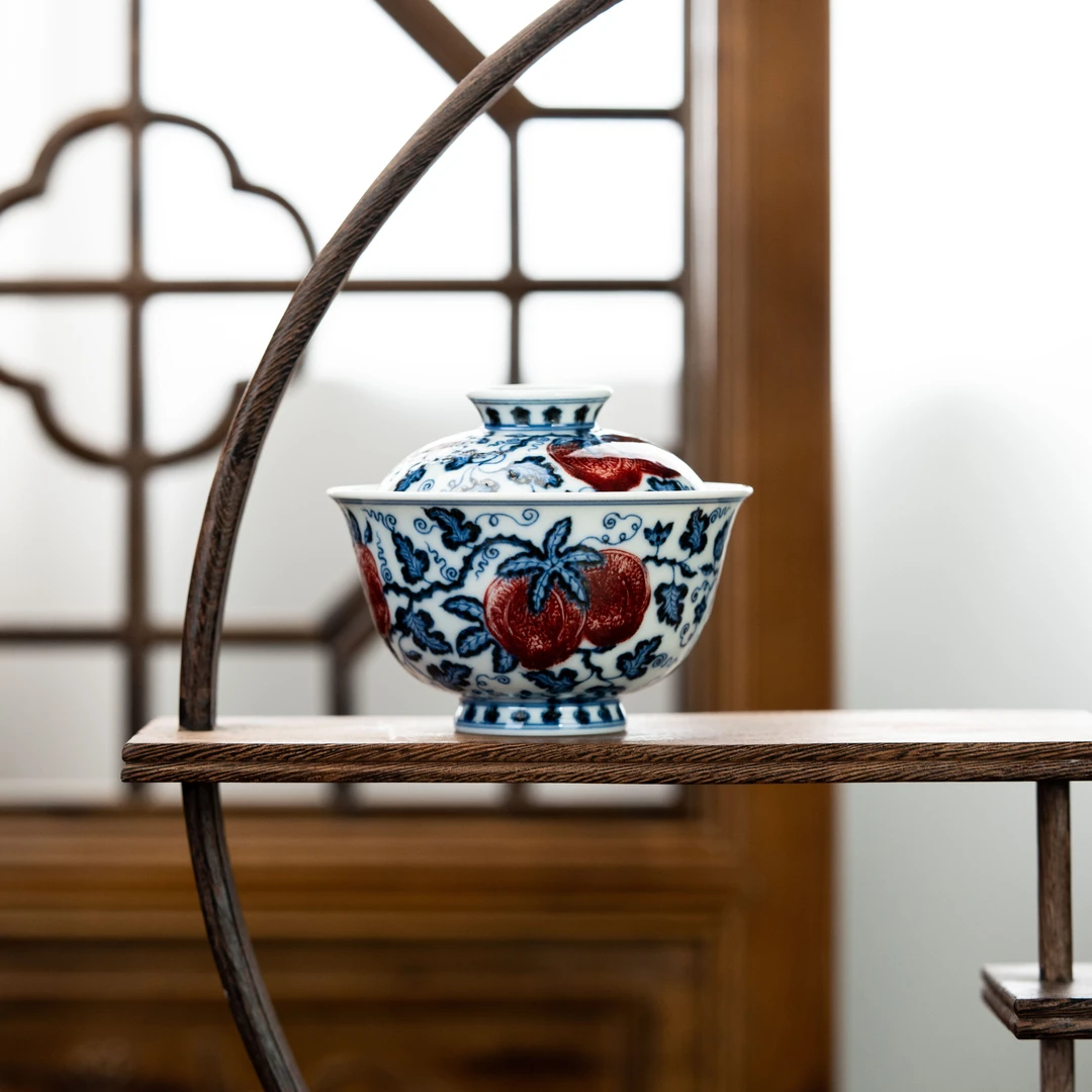 屹朴 青花釉里红西瓜盖碗 154cc 瓷器家用茶具yipu285