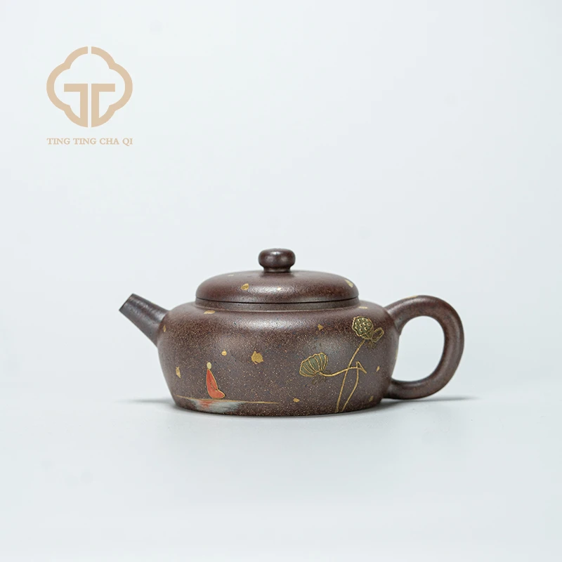 【玉呈窑】扁晨绘莲子 周华强制 柴烧 187cc 家用紫砂壶泡茶茶具