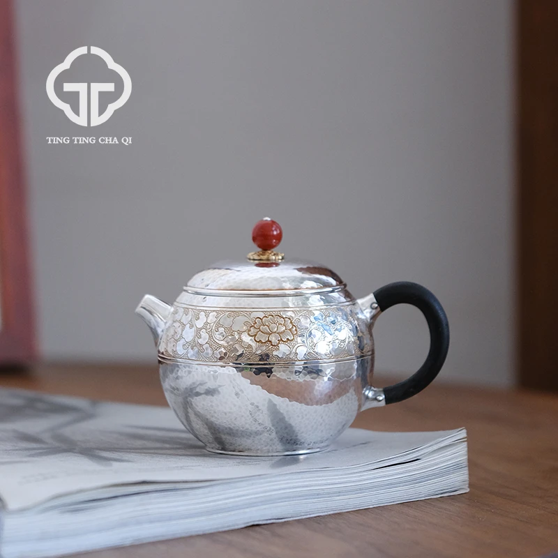 HC禅之莲刻绘银壶 150cc 泡茶茶具银壶茶壶