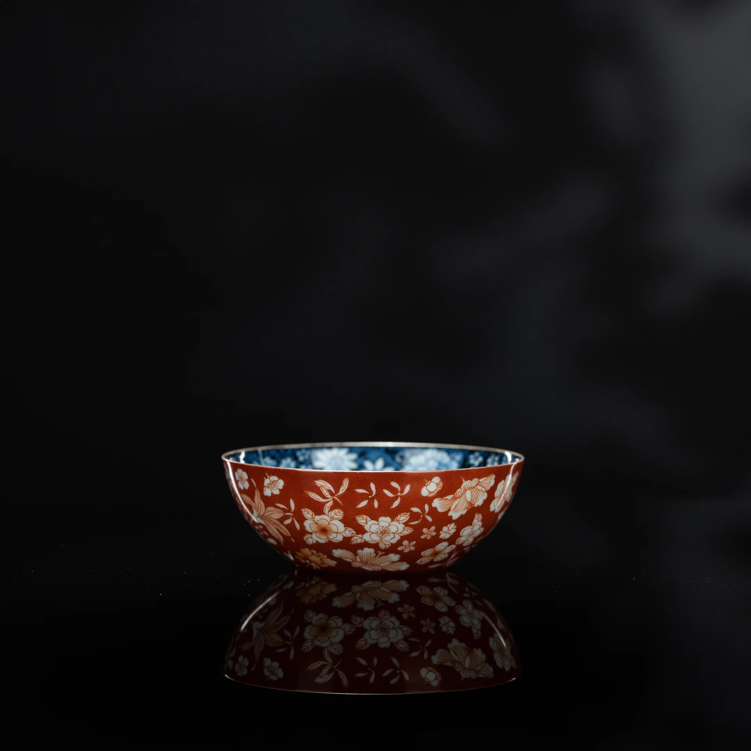 华青堂 内青花外矾红万花普洱杯105cc 瓷器茶周边