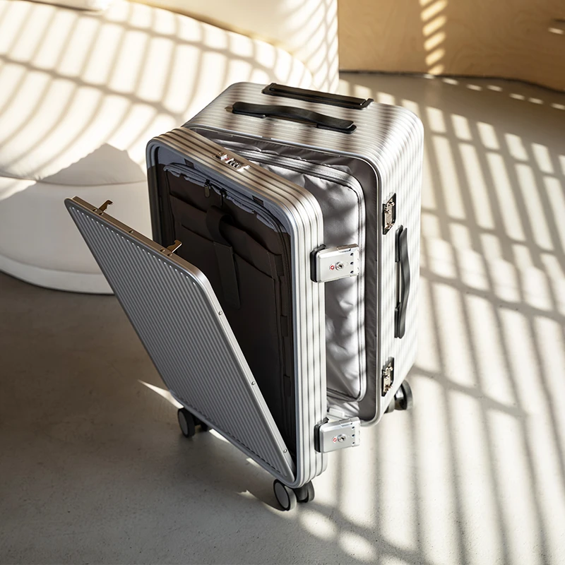 EUI前开口金属登机旅行行李箱大容量铝镁合金拉杆箱子侧开箱男女