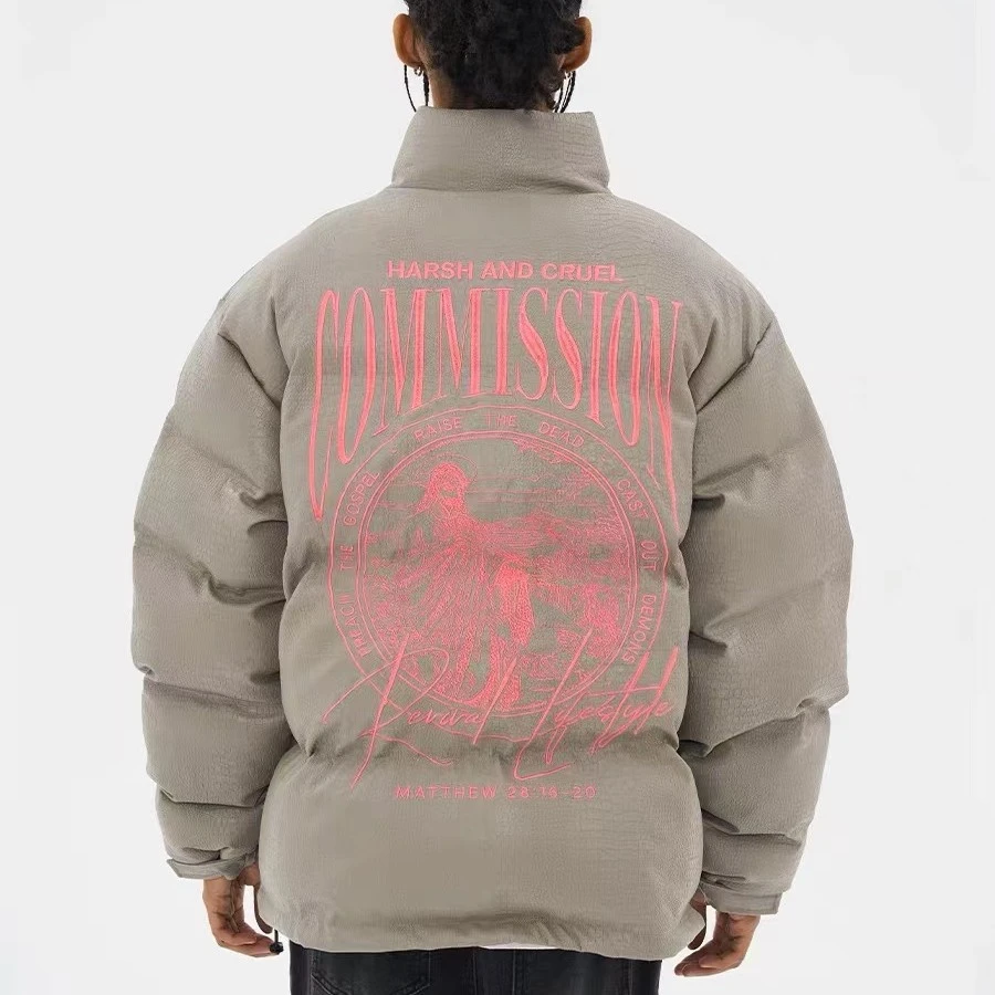 《早拍早发》harsh and cruel 复古排版印花宽松刺绣加厚棉服外套