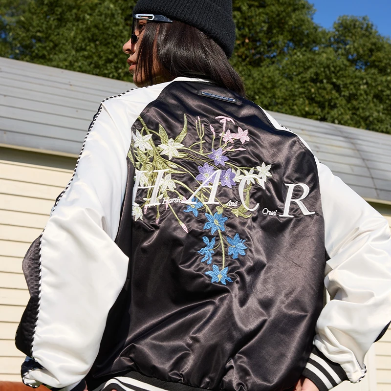 harshandcruel cleanfit花卉刺绣横须贺棒球运动夹克