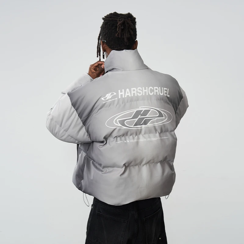 harshandcruel 街头感渐变排版印花款休闲宽松面包加厚冬季棉服