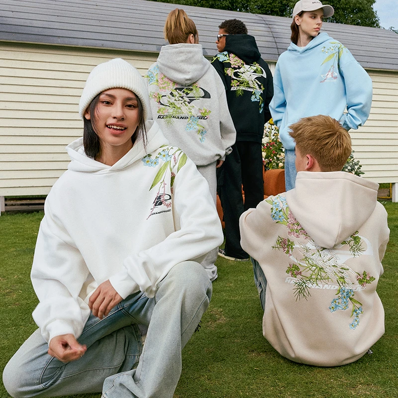 harshandcruel美式街头花卉刺绣印花cleanft宽松休闲连帽卫衣