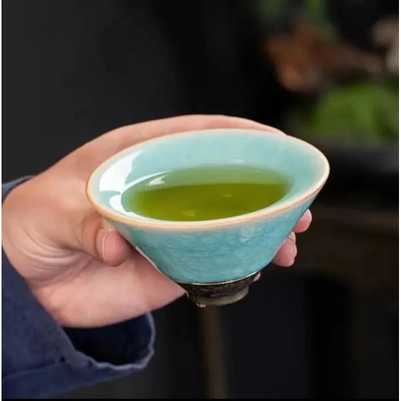 【闪购商品】汝窑冰花主人杯斗笠杯开片养线茶具A12503