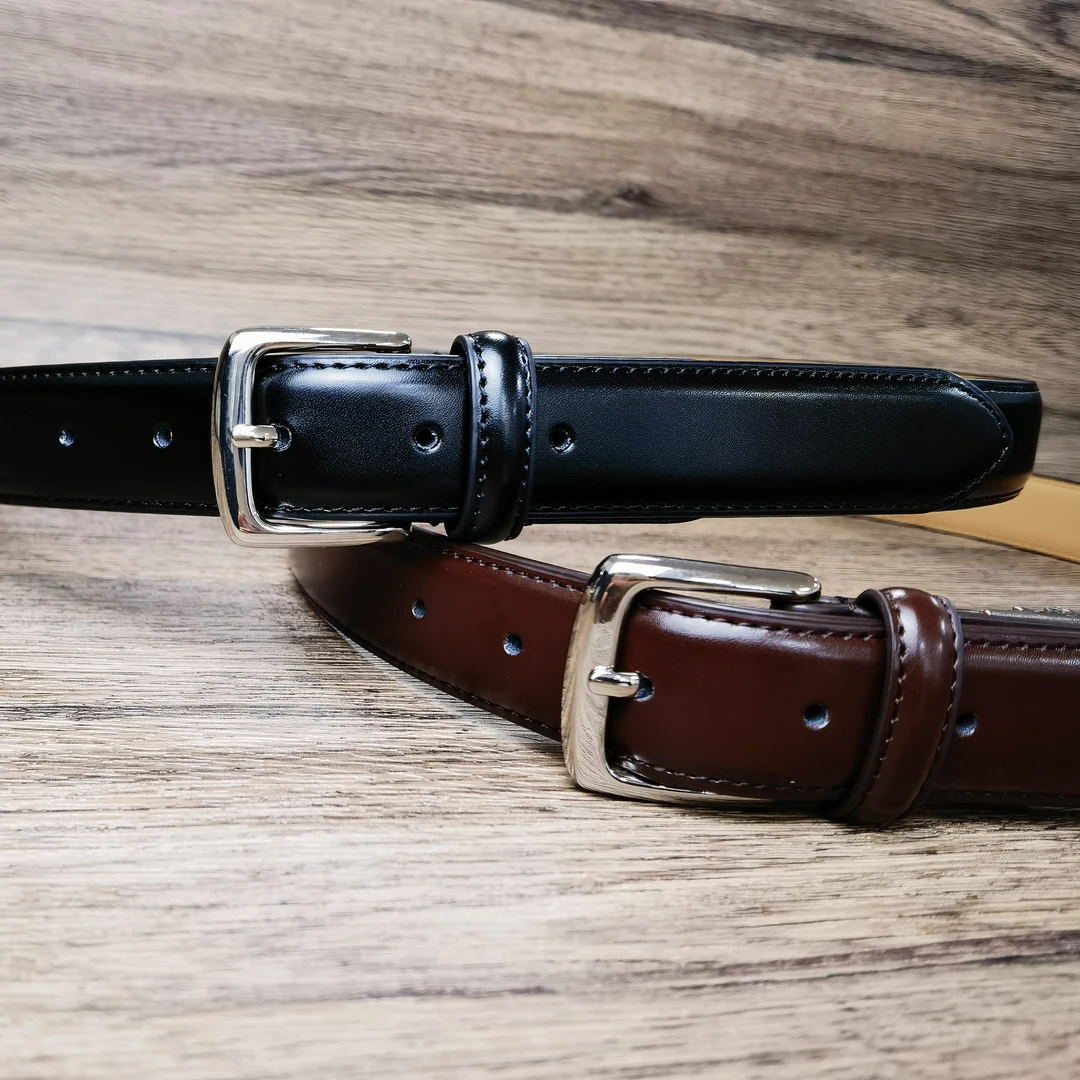 男士商务真牛皮皮带日系针扣休闲简约双牛面皮腰带年轻人窄裤带潮