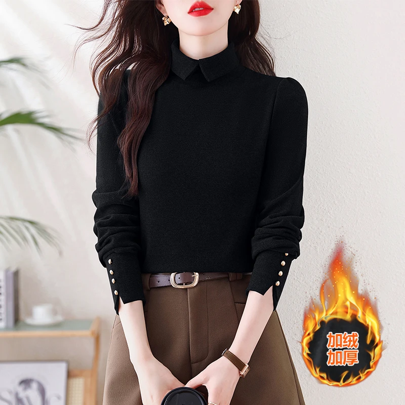 polo领德绒打底衫女2025秋冬新款时髦T恤洋气加厚卫衣设计感上衣