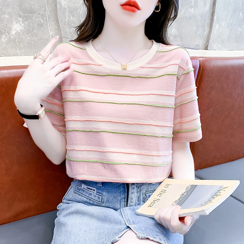 2025夏季新款设计感小众百搭条纹短袖T恤女时尚潮流气质显瘦上衣