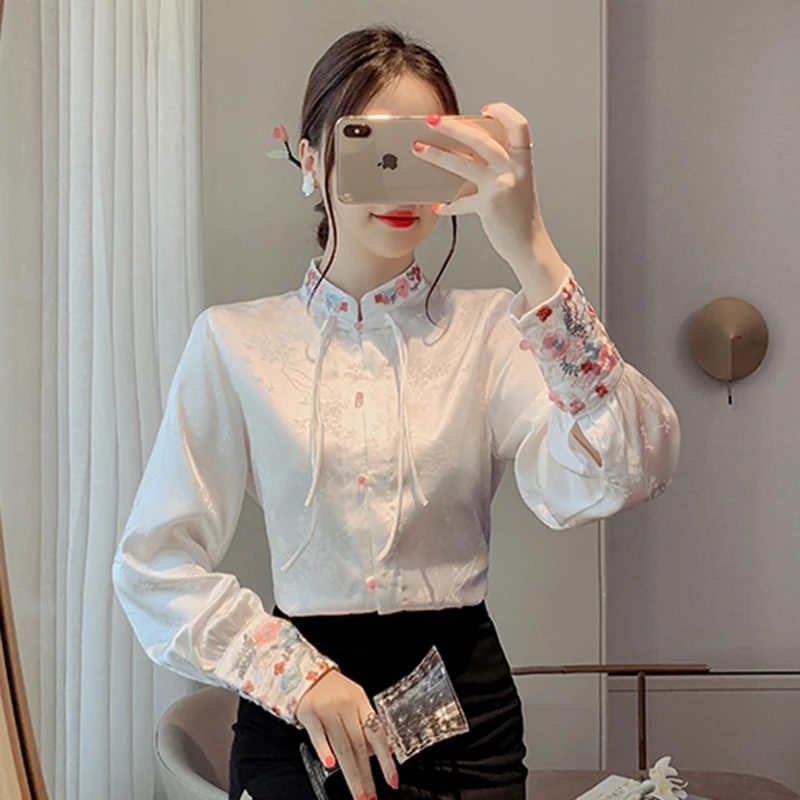 复古风盘扣衬衣秋装2025秋季新款国风汉服女士衬衫新中式长袖上衣