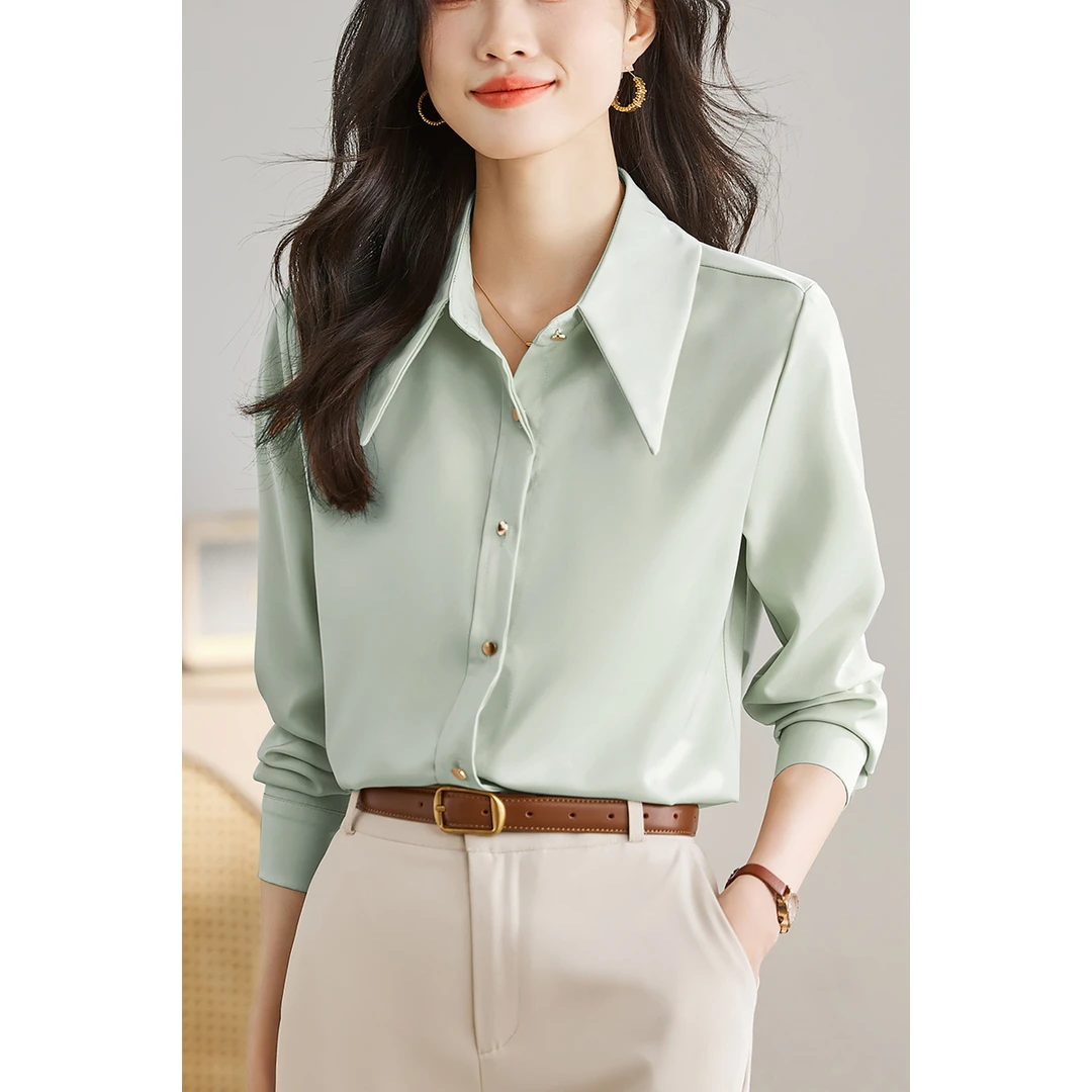 缎面雪纺衬衫女士2025春秋高端设计感小众时尚气质职业轻熟风女装