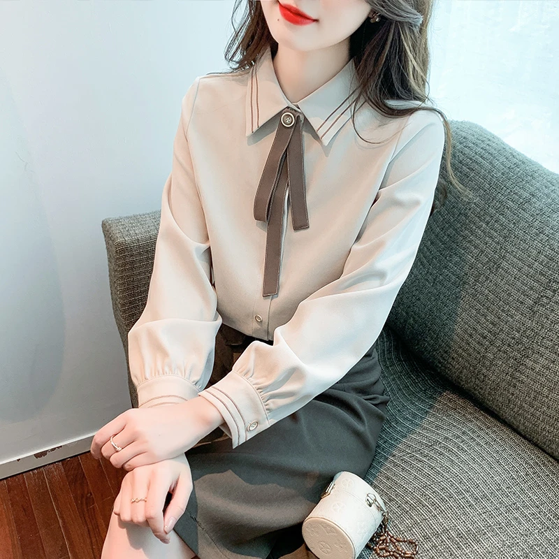 法式复古高端蝴蝶结衬衫女士秋冬气质灯芯绒磨毛长袖加绒打底上衣
