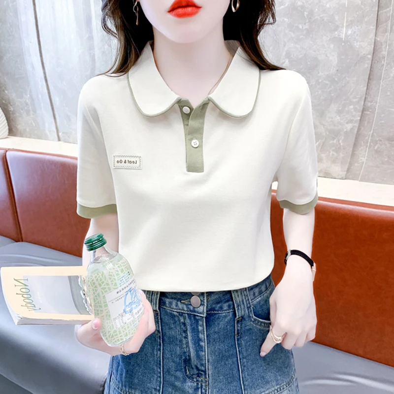 小清新polo领女士短袖T恤2025年新款夏季设计感小众洋气减龄上衣
