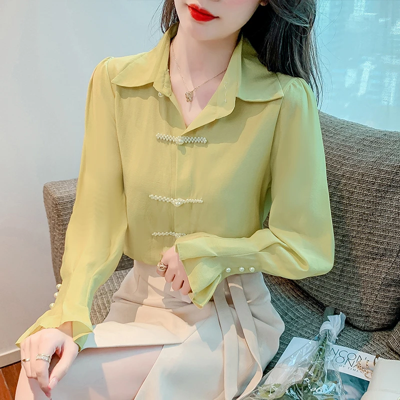 不补了 中式盘扣衬衫女秋季百搭洋气小众高级感衬衣时尚长袖上衣