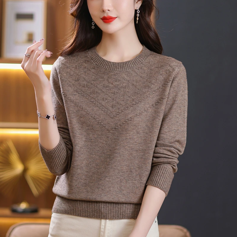 美丽衫女士2025秋冬新款宽松圆领内搭百搭保暖长袖漂亮打底衫上衣