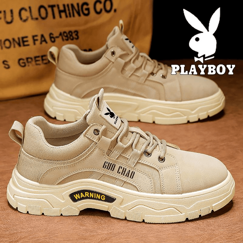 PLAYBOY工装鞋男低帮秋冬款工作劳保鞋男士休闲百搭厚底运动潮鞋