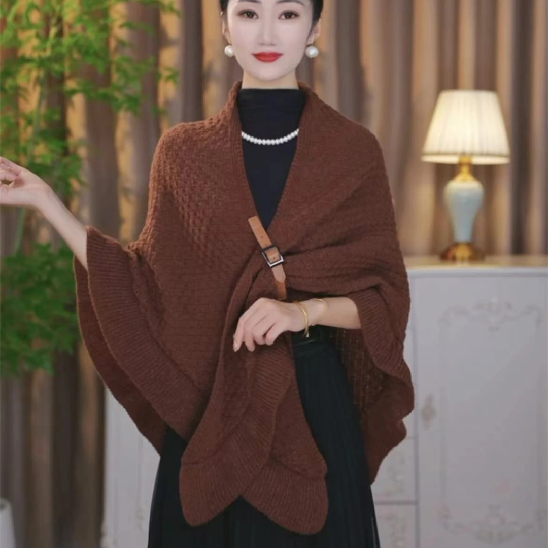 新款2024百搭时尚波浪皮扣披肩