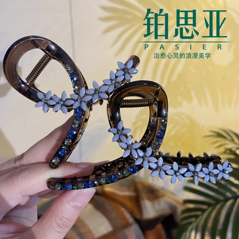 铂思亚  蓝色多瑙河 花朵气质时尚百搭鲨鱼夹FS9047蓝