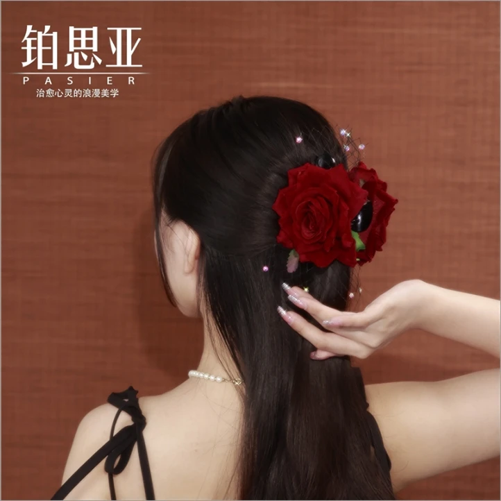 铂思亚浪漫红色古风优雅轻奢发夹FS1060红