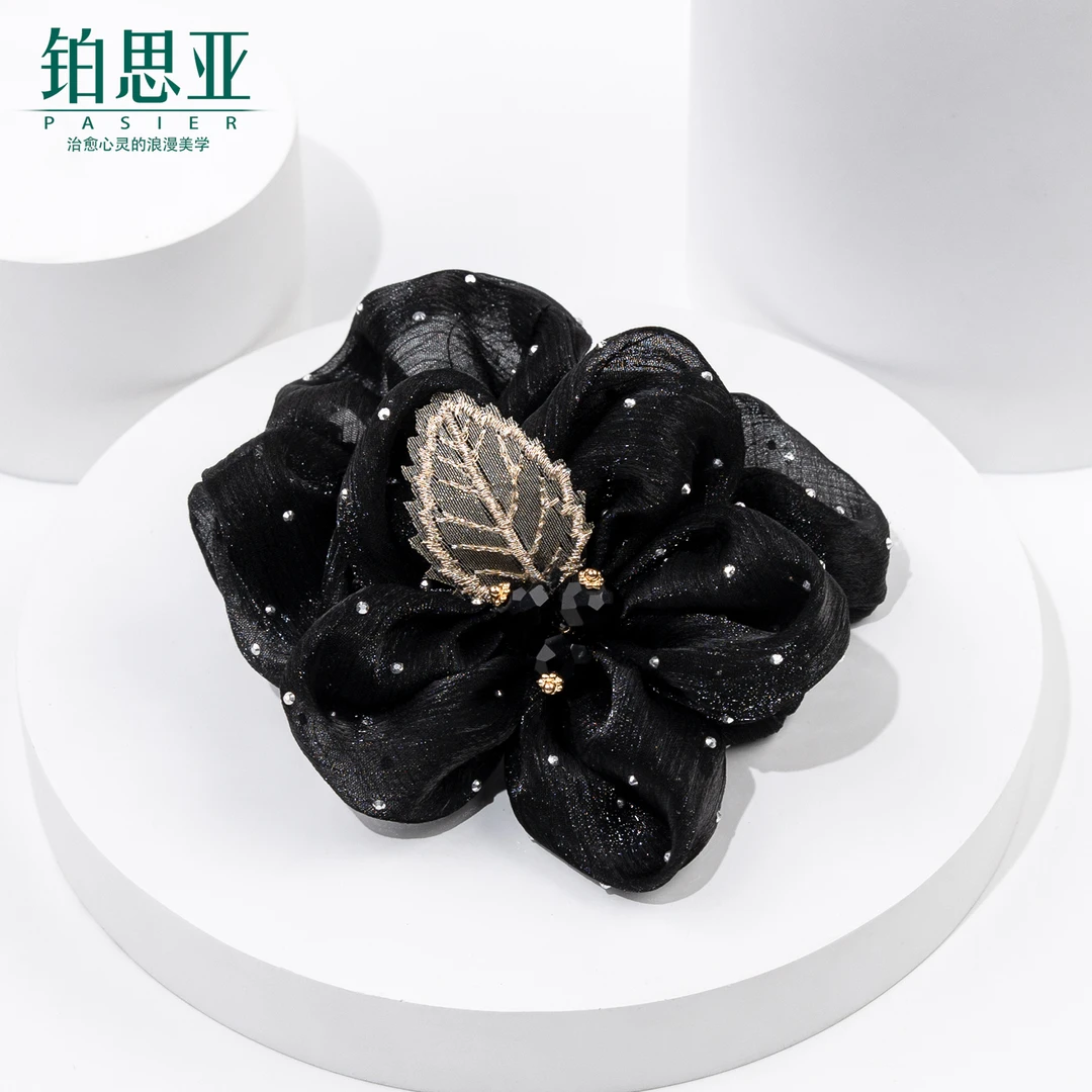 铂思亚 百搭简约优雅山茶花大肠发圈BD FB884黑