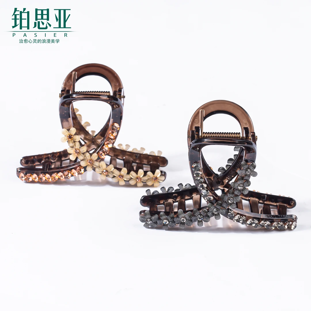 铂思亚【金银花】轻奢小花朵优雅精致抓夹8cm FS8229香槟 FS8229灰