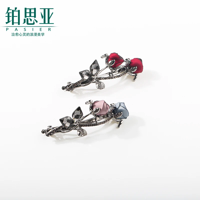 铂思亚玫瑰花贵气百搭边夹发夹头饰气质夹子抓夹发卡BD【思思专属】