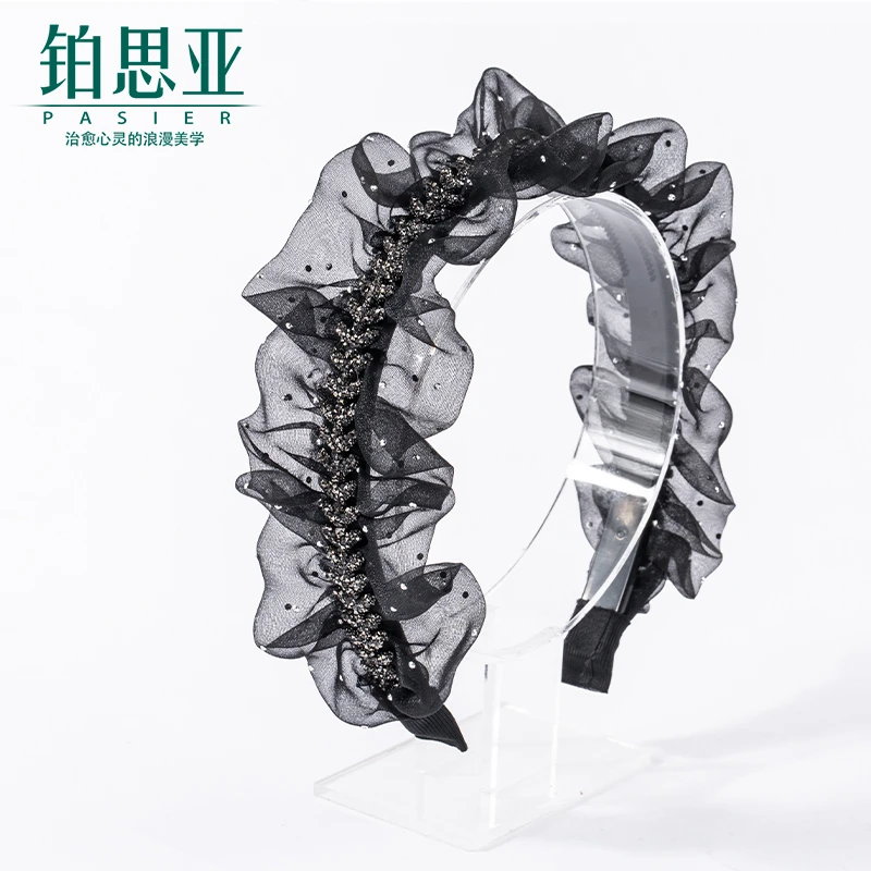 铂思亚气质【天姿】手工黑色网纱时尚轻奢浪漫发箍