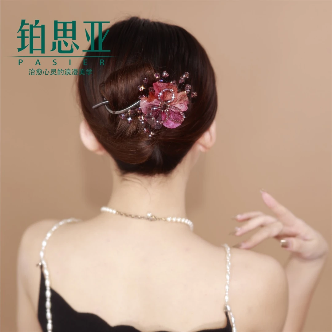 铂思亚太阳花抓夹网纱头饰布艺发夹头绳盘发盘发夹发量少丸子头