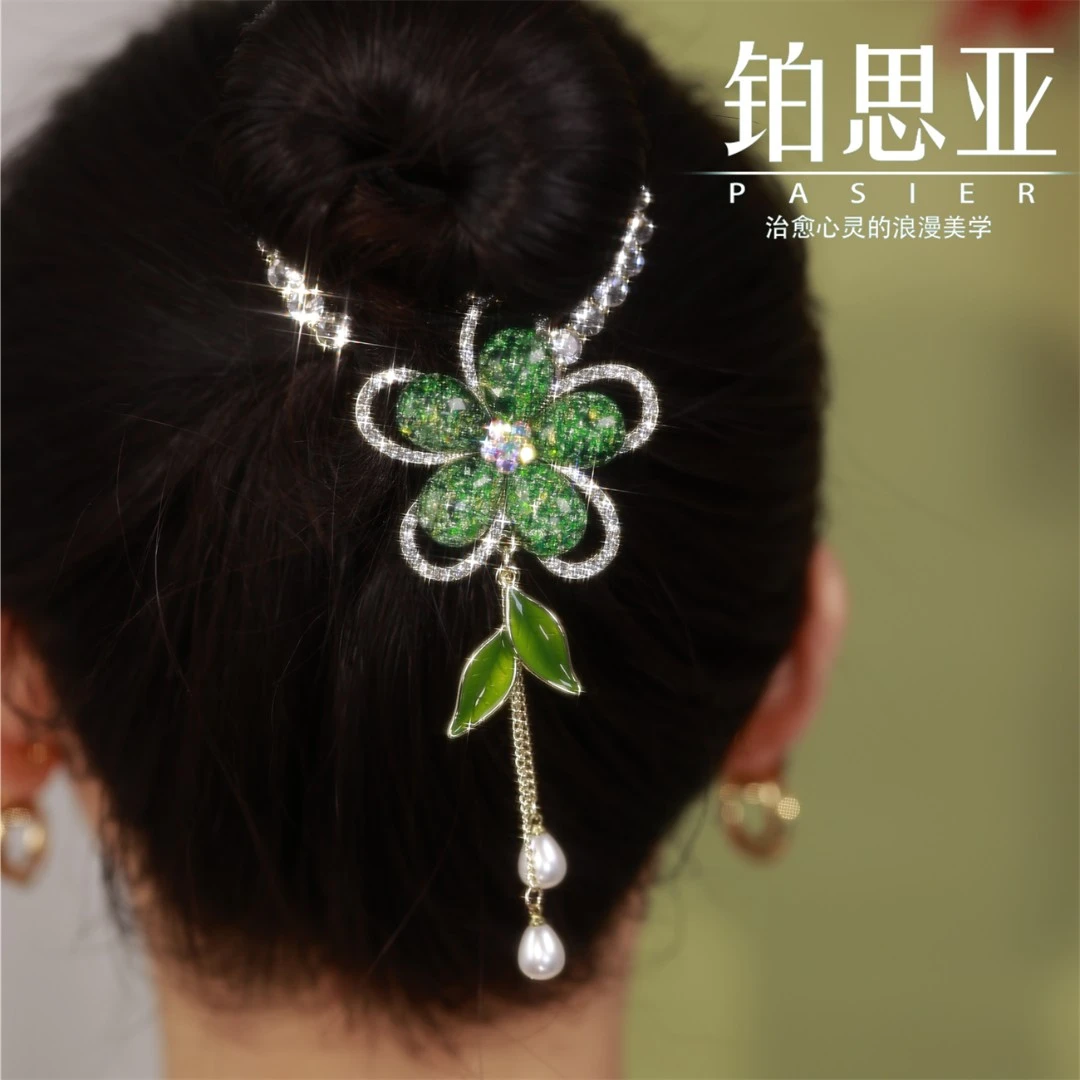 铂思亚【花间语】古风绿色花优雅国风丸子扣  FS1772绿
