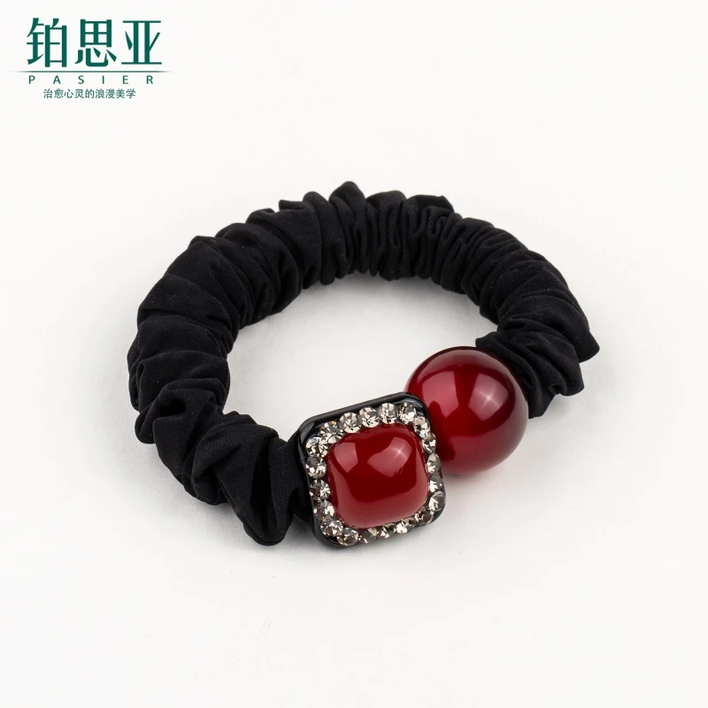 铂思亚 立方氧化锆 滴油染红 韩版百搭小肠圈简约气质丸子头发绳