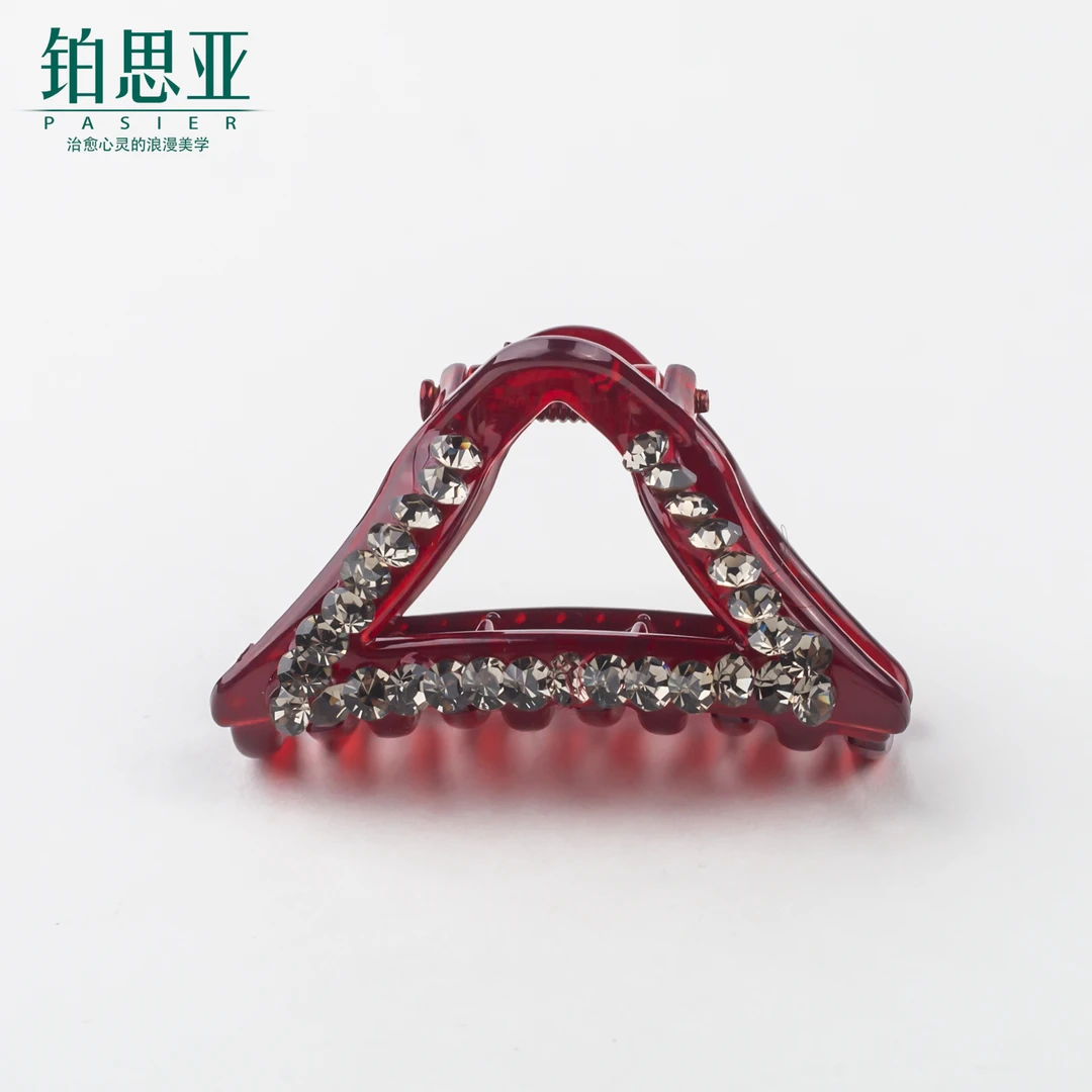 铂思亚气质梯形浪漫锆锆优雅抓夹4cm FS8469红底灰钻