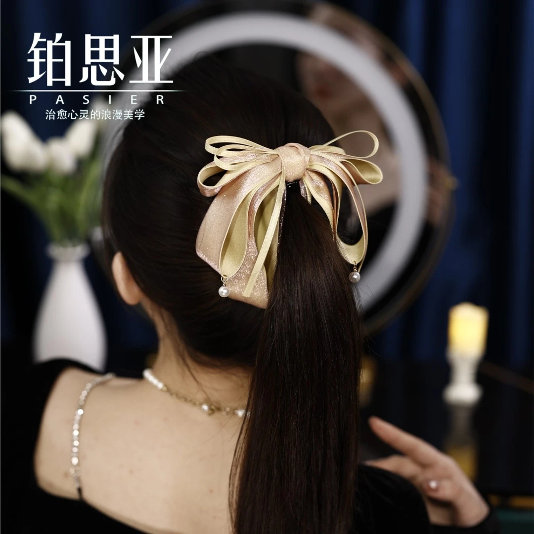 铂思亚 非金属布艺发饰 【橙黄】法式浪漫大号渐变蝴蝶香蕉夹发饰