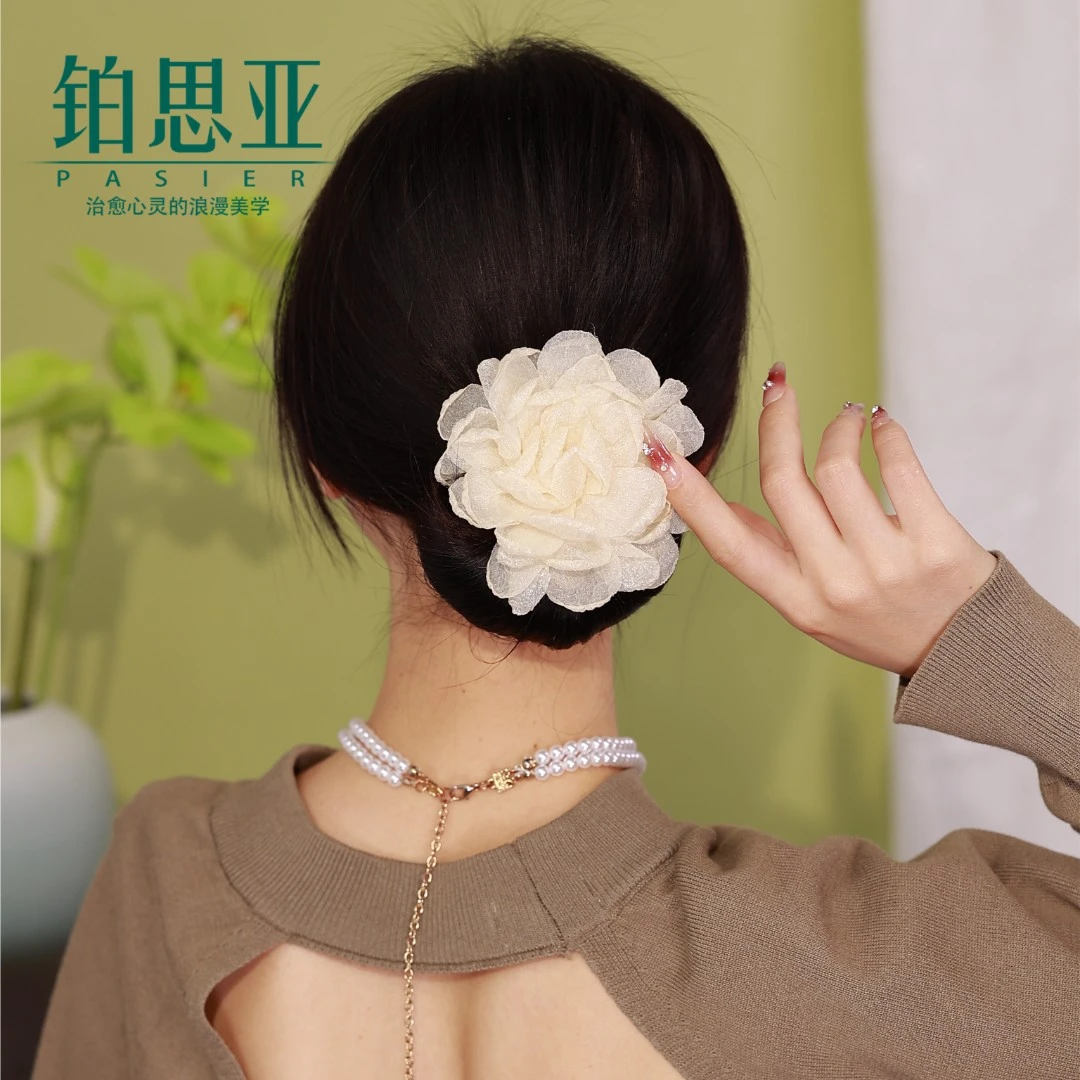 铂思亚 非金属布艺发饰 【夏花】森系小清新绢纱菊花饱满头型盘发器