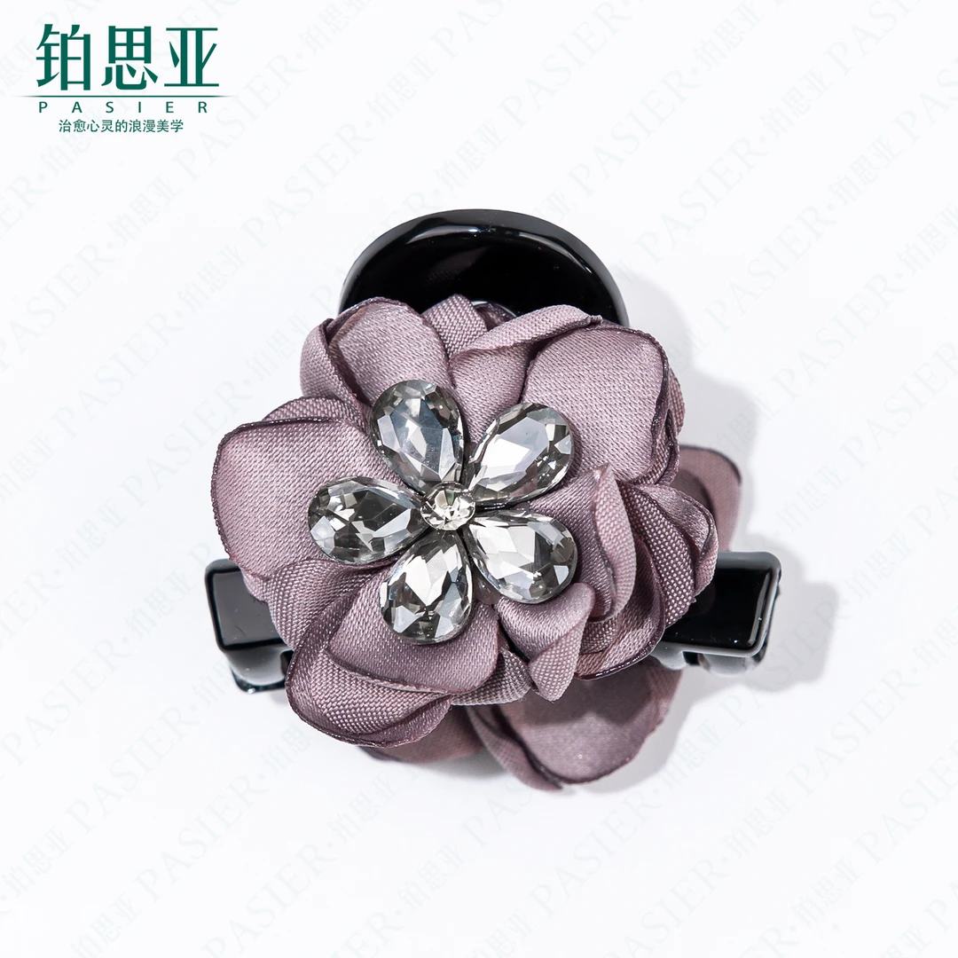 铂思亚 粉荔枝 莫兰迪色系玫瑰花浪漫发饰4公分亚克力小抓夹FB082
