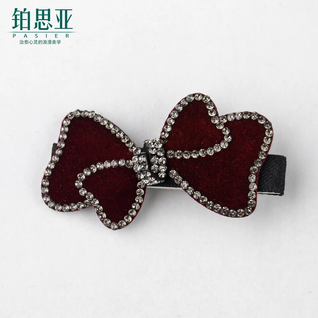 铂思亚 丝绒底蝴蝶结气质时尚百搭边夹刘海夹FS8013红