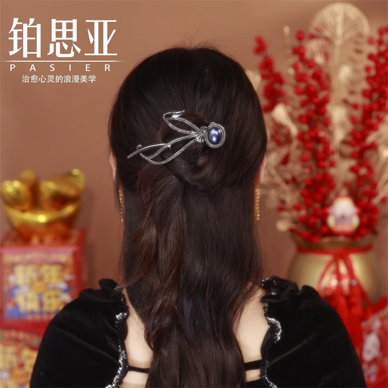 铂思亚 铜合金仿珍珠发饰 【兔步青云】发夹时尚简约气质扭扭夹