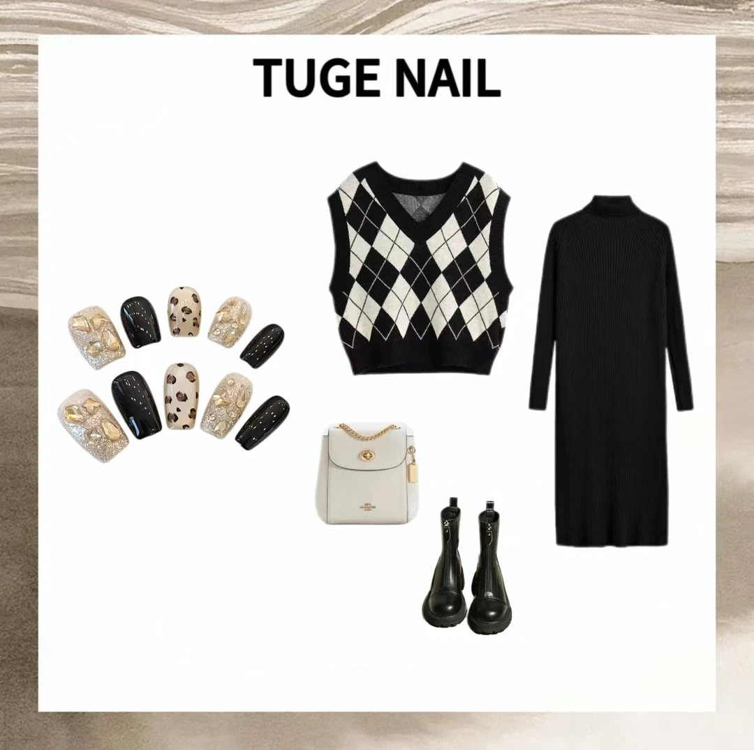 TugeNail “‌金貂‌” 秋冬氛围感豹纹美甲百搭日常穿戴美甲TGK1105