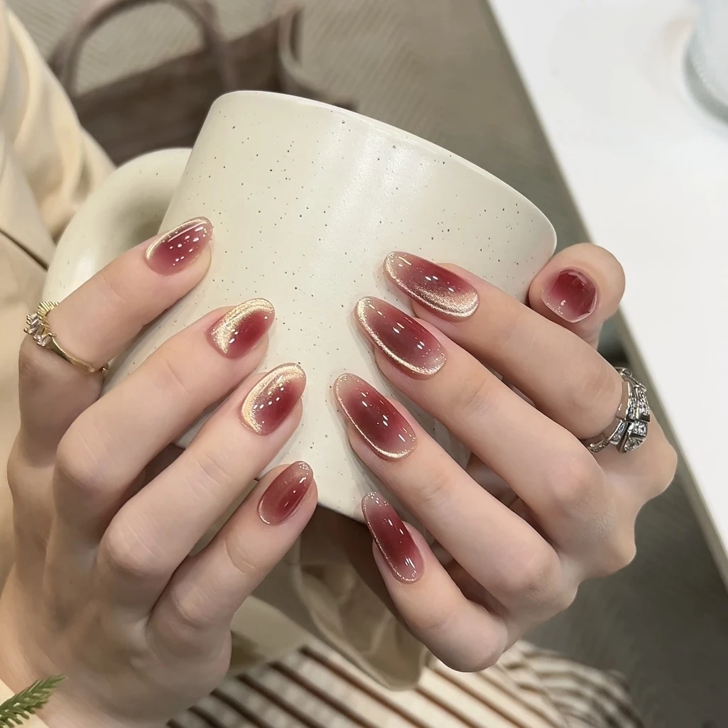 TugeNail “妲己” 显白石榴红猫眼美甲ins冰透纯手工穿戴甲TGLI