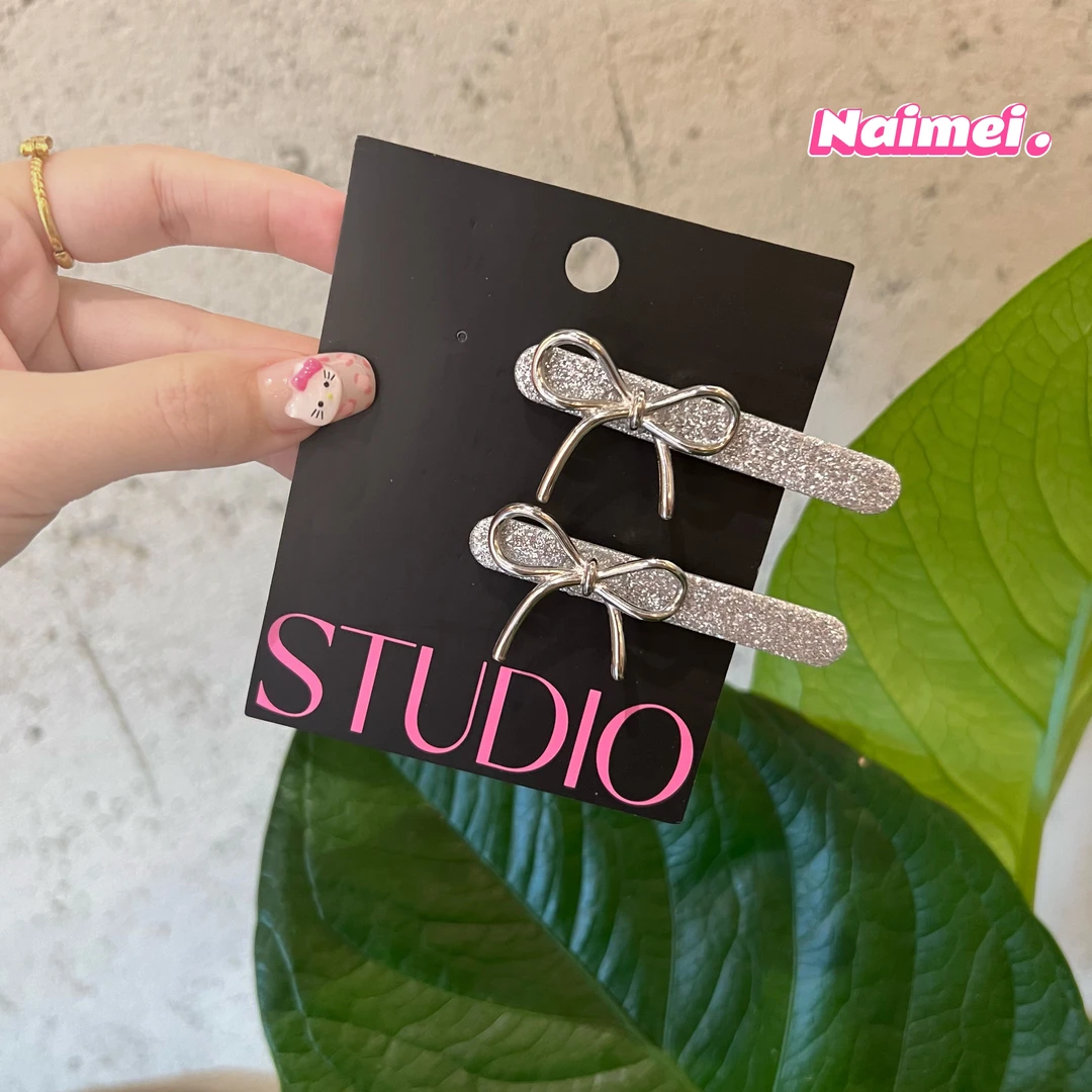 【Naimei】2024新款韩系金属蝴蝶结一字夹发夹