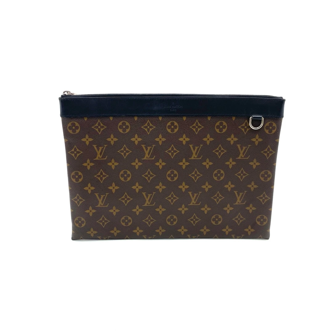 95新 LouisVuitton/路易威登 98新 LV 棕老花拼皮手拿包