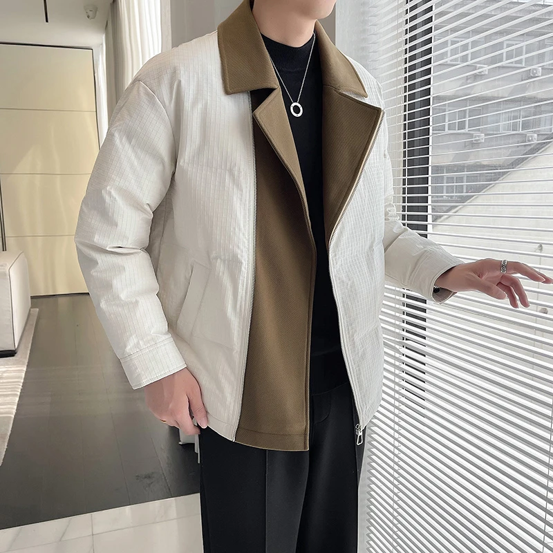 高级感假两件韩版棉服男冬季西装领潮牌男装上衣2023新款棉衣外套