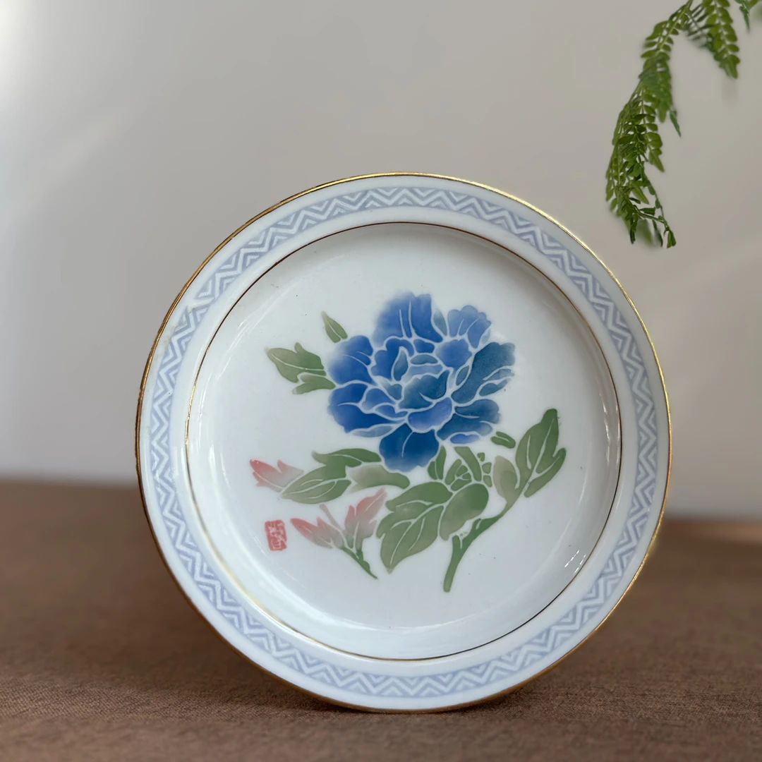 醴陵群力手绘兰牡丹小挂盘微瑕